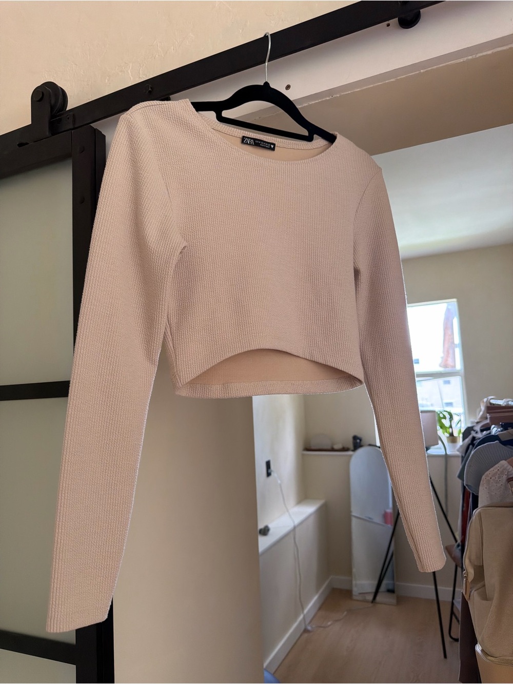 Zara Blush Cropped Long-Sleeve Knit Top